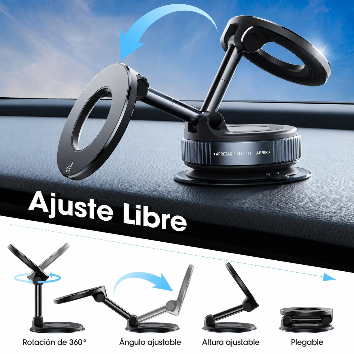 IronGrip 360 — Soporte Magnético con Ventosa de Vacío